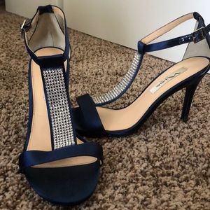 Blue rhinestone heels
